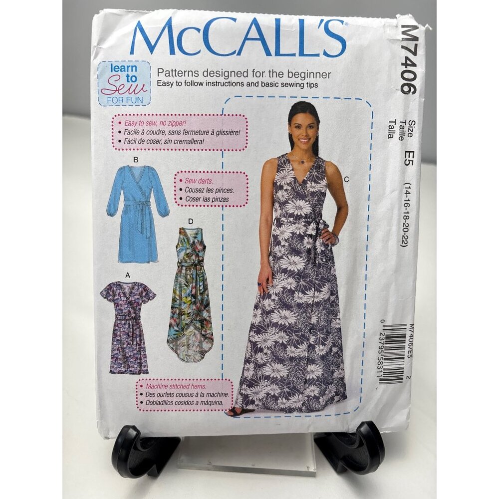 McCalls M7406 Sewing Pattern Womens Dress Size 14-16-18-20-22 Uncut